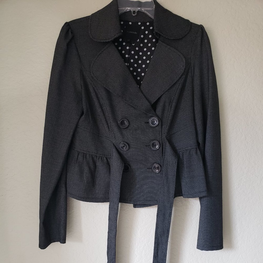 Black & White Button Front Blazer W/ Tie Belt